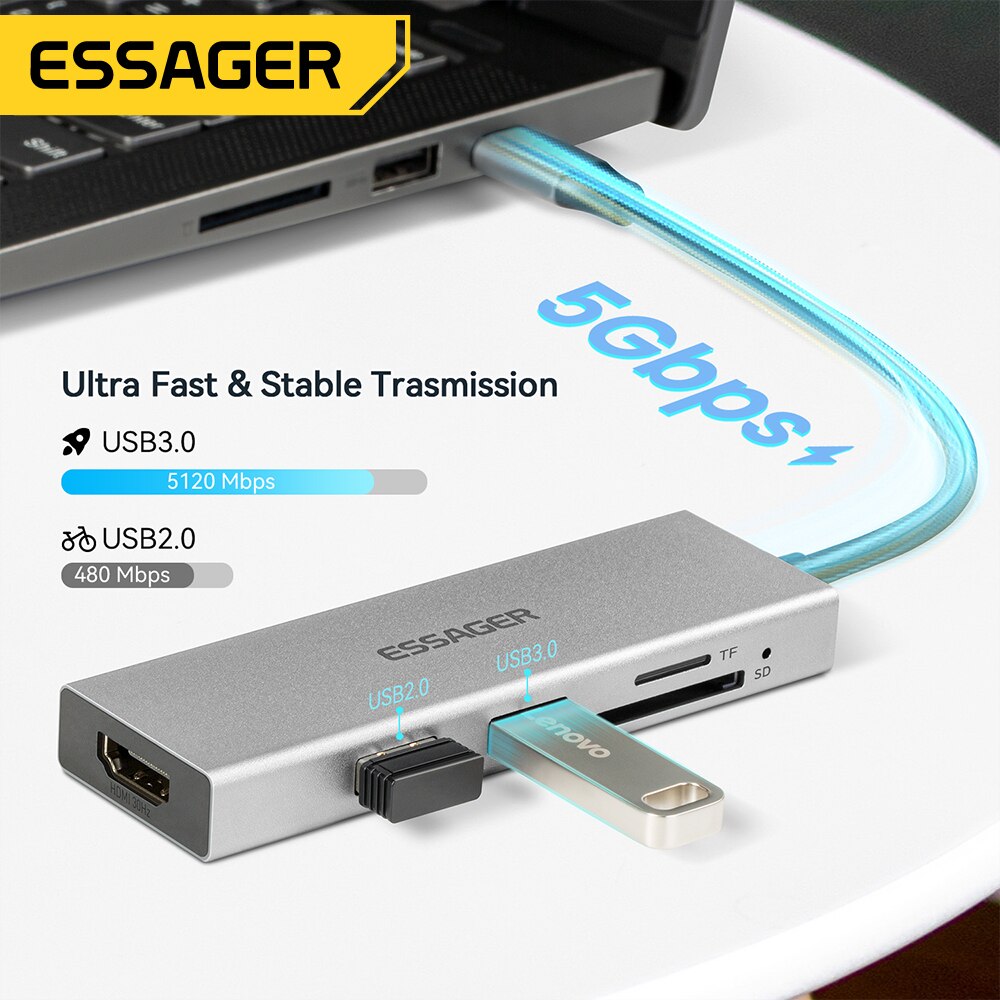 Essager 5 in 1 USB C HUB HDMI- - Hdmi Adapter Tablet ulasan dan harga